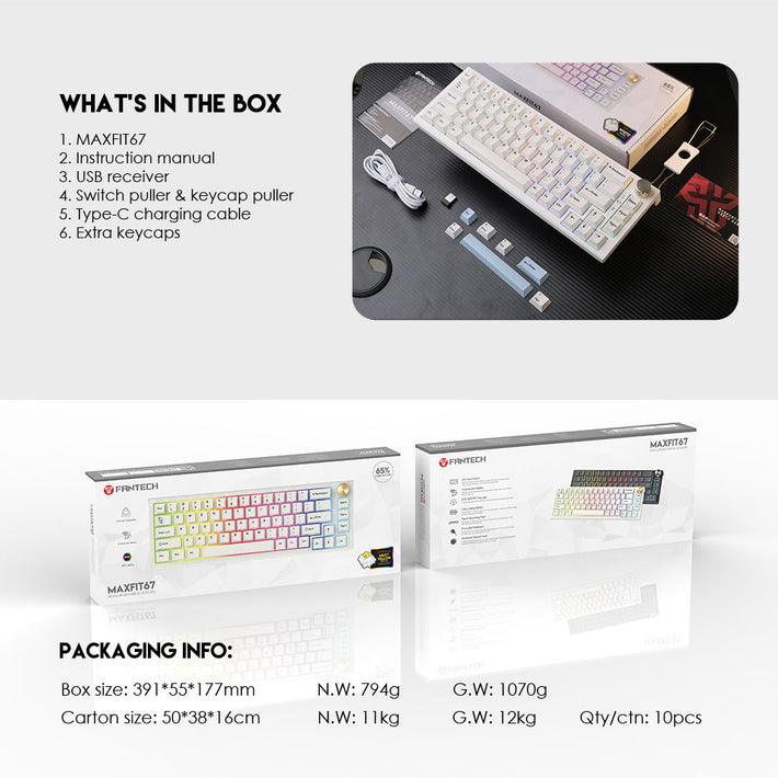 Fantech MAXFIT67 Wireless RGB Black Mechanical Keyboard - White - CLS Tech | Fantech